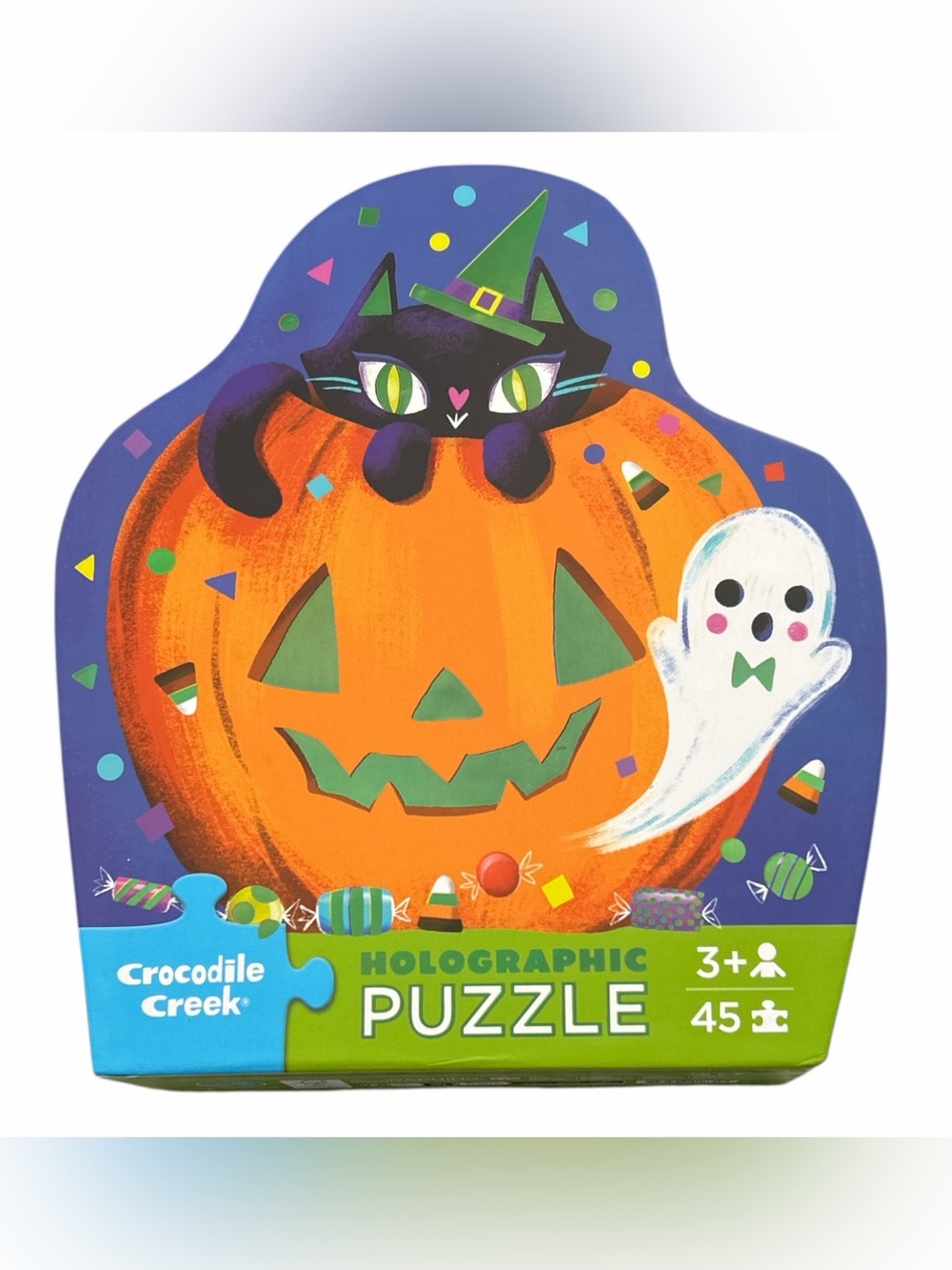 Crocodile Creek Kids Halloween Pumpkin Cat Puzzle - Orange & Purple 45 pcs